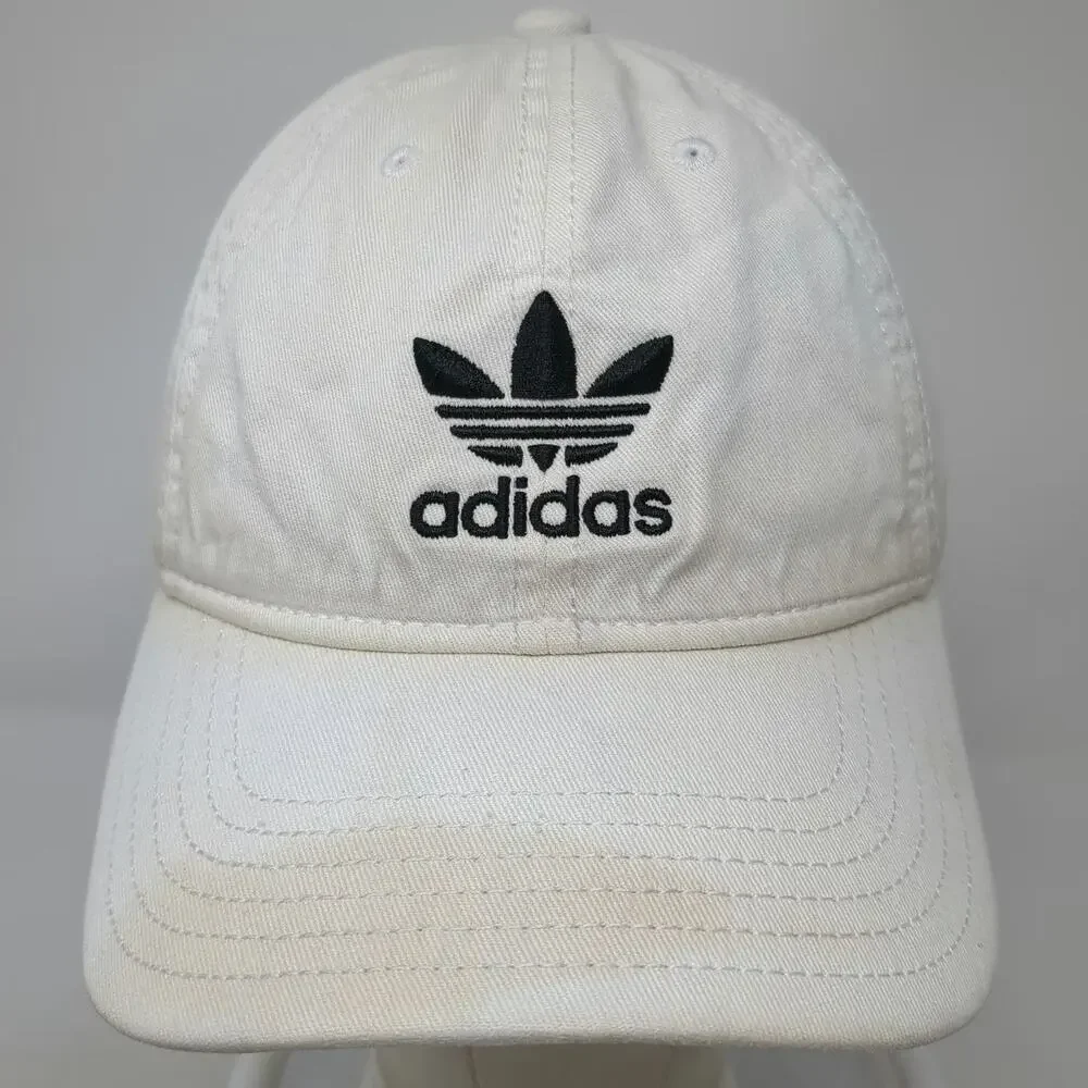 Adidas Baseball Cap White One Size Trefoil Logo Slideback Cotton Embroidered Hat